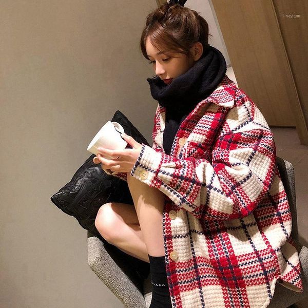 

winter jacket women 2020 winter new red and white plaid coat coat thickening straight large size woman coats1, Black