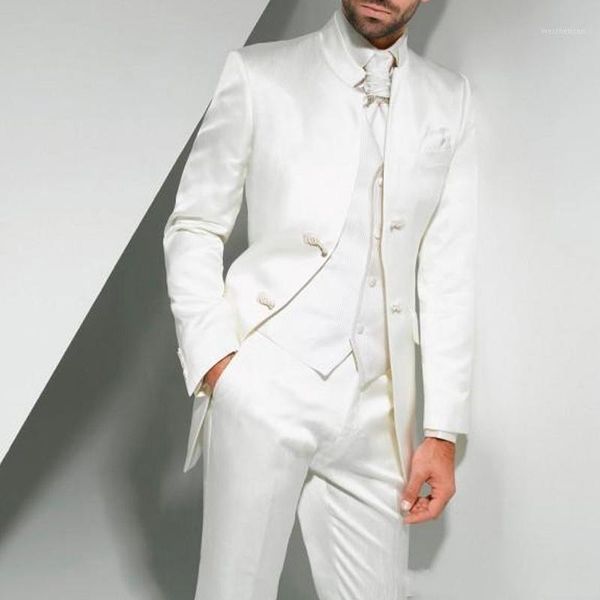 

2020 vintage long white long wedding tuxedos for groom three piece custom made formal men suits (jacket + pants + vest)1, White;black