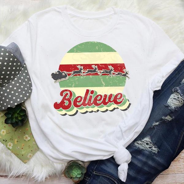 

women striped deer santa clause new year holiday merry christmas graphic tees clothes print lady female t shirt t shirt, White