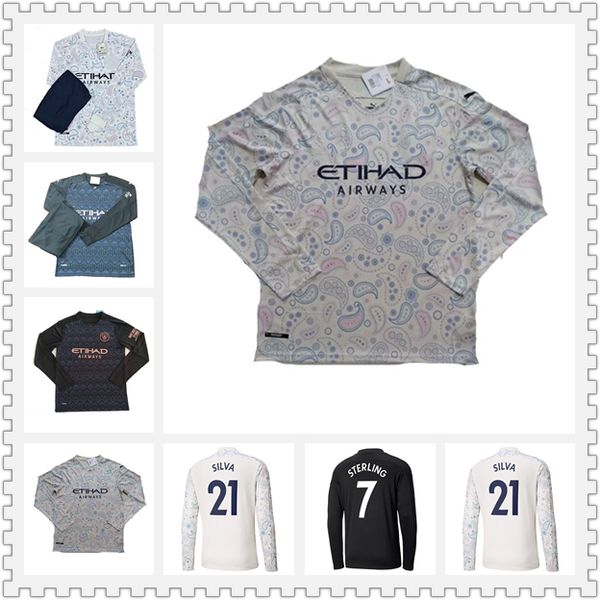 

2020 2021 fc manchester soccer jersey city 20 21 rodigo sterling ferran de bruyne kun aguero long sleeves football shirts man uniforms, Black