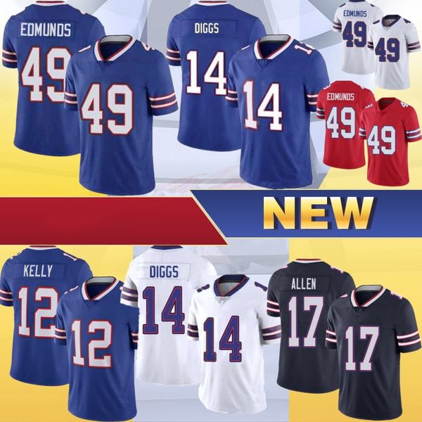 

17 josh allen 14 stefon diggs men football jersey 27 tre'davious white 49 tremaine edmunds 91 oliver jim kelly, Black;red