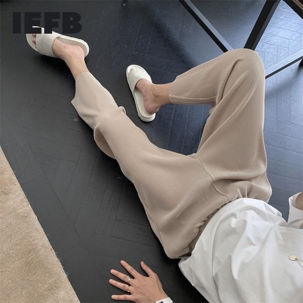 

iefb /men's wear autumn new pleated trousers male 2020 thin style casual knitted pants fashion loose straight leg pants lj201217, Black