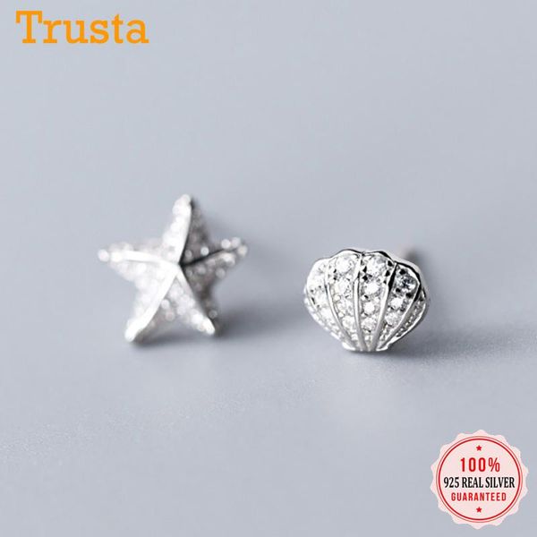 

stud trustdavis fashion 925 sterling silver sweet dazzling star shell cz earrings for women girls friendship jewelry gift ds2297, Golden;silver