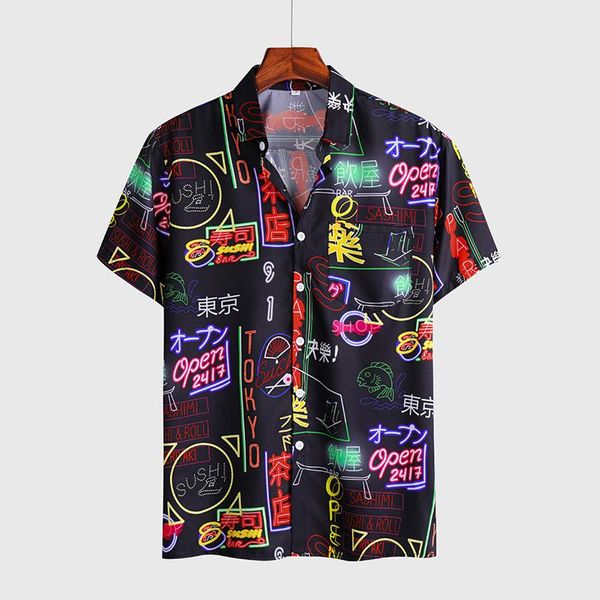 

men's casual shirts mens hawaiian shirt male camisa masculina printed beach short sleeve brand clothing asian size, White;black