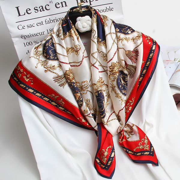 

hangzhou 100% real silk square scarf for women 88*88cm print pure silk wraps shawls ladies natural silk neckerchief headscarf 201026, Blue;gray