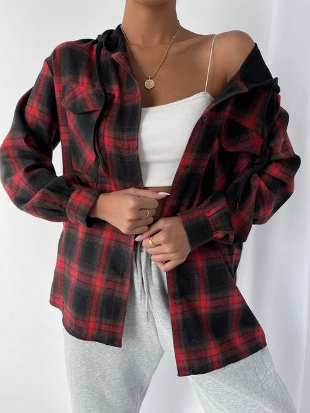 

drop shoulder flap detail drawstring hooded blouse 99ks#, White