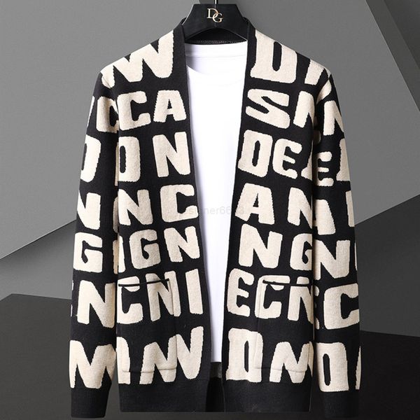 

fashion knit autumn striped cardigan jacket men korean sweaters coat clothing designer letter sweter de hombre, White;black