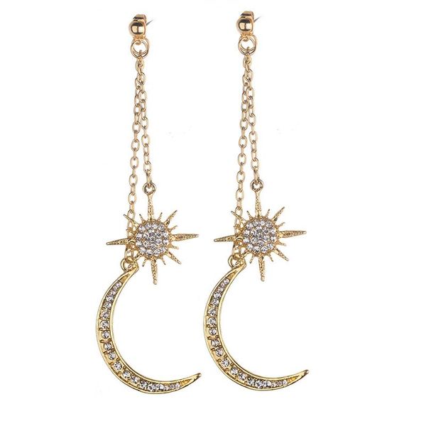 

2019 shiny crystal star moon earrings charming earrings for women fashion jewelry wholesale gift stars the moon ear ring sqctjm, Golden;silver