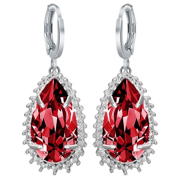 

hoop & huggie ufooro silver color luxury earrings for women water drop design brilliant red zircon wedding engagement party jewelry gift, Golden;silver