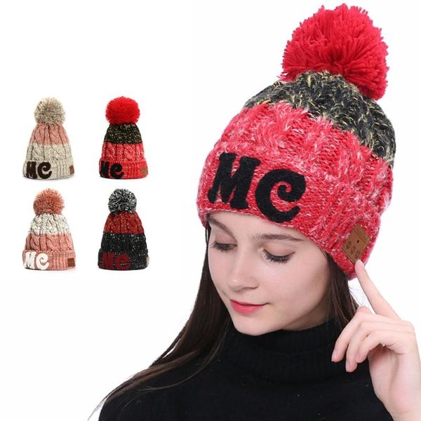 

stereo call knitted velvet winter warm wireless bluetooth headset cap music hat 24bd, Black