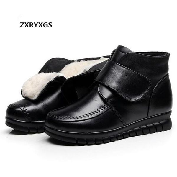 

boots 2021 genuine leather wool warm winter women shoes flat non-slip casual, Black