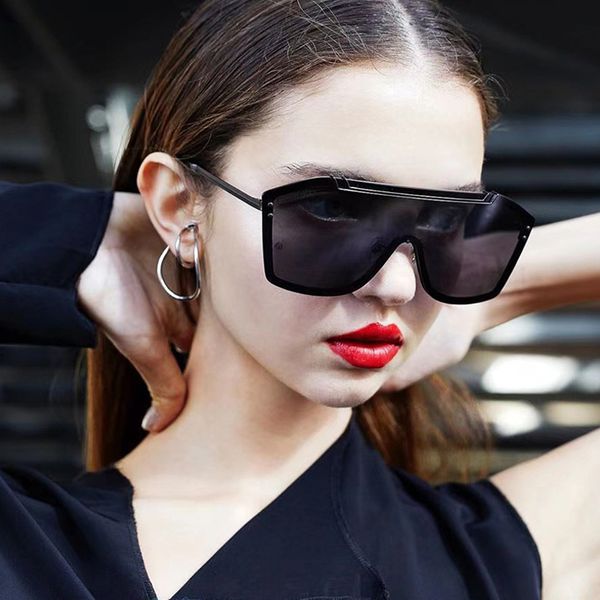 

fashion oversized one piece sunglasses women brand vintage metal square goggles men sun female glasses oculos feminino, White;black