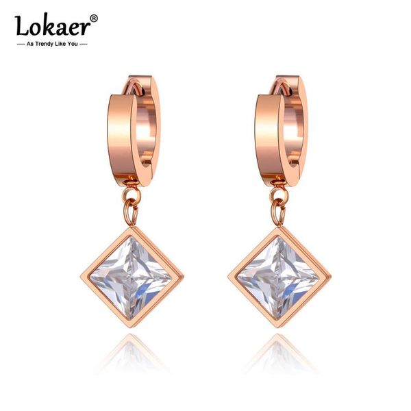 

hoop & huggie lokaer bling style titanium stainless steel square cz crystal earrings trendy rhinestone jewelry for women e20217, Golden;silver
