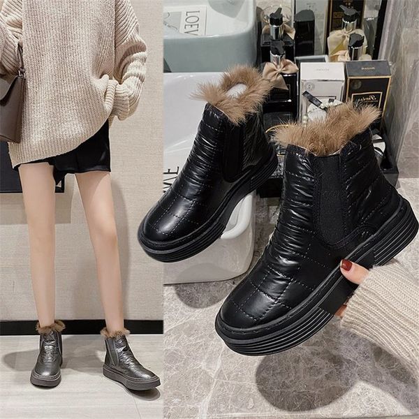 

2021 new women's winter anti-slip snow-proof dthick water-thick teddy super black silver fashion boots shoes 35-40 p7d9