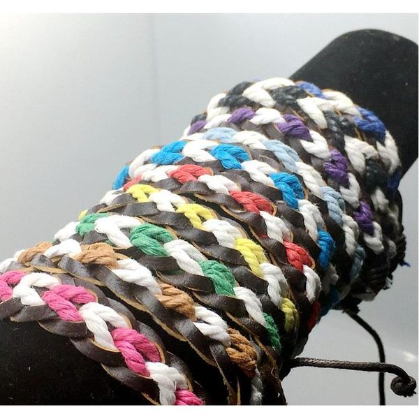 

10 mixed colors men women fashion braid leather rope bracelets jewelry surf friendship wristband bangles couple br wmtggg hat7890, Golden;silver
