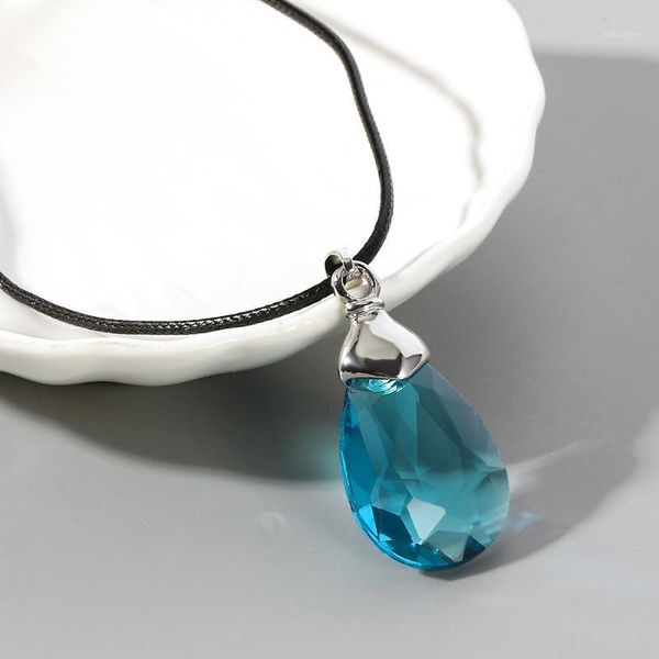 

anime drops necklace cartoon sword domain of god kirito yasina pendant necklace leather chain cosplay gift blue crystal drop1, Silver