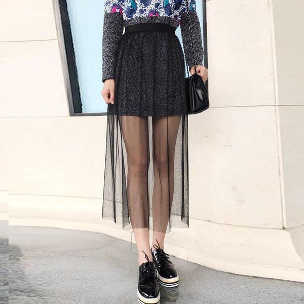 

women spring summer mesh white skirt casual vintage high waist see through lace hollow out a line bodycon black skirt 141