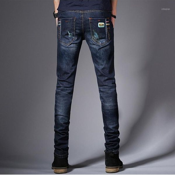 

men's jeans [el barco] cotton denim men slim soft breathable solid blue male casual long pants straight pockets trousers size 28-341