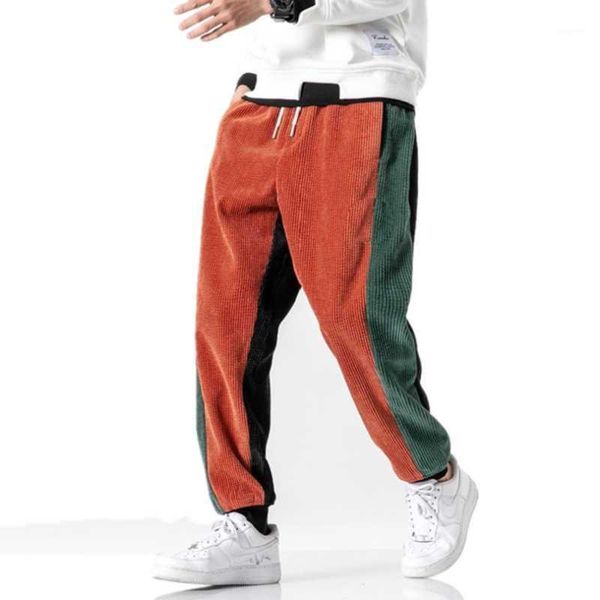 

winter mens casual corduroy harem pants men joggers sweatpants japanese streetwear men splicing pants trousers m-5xl1, Black