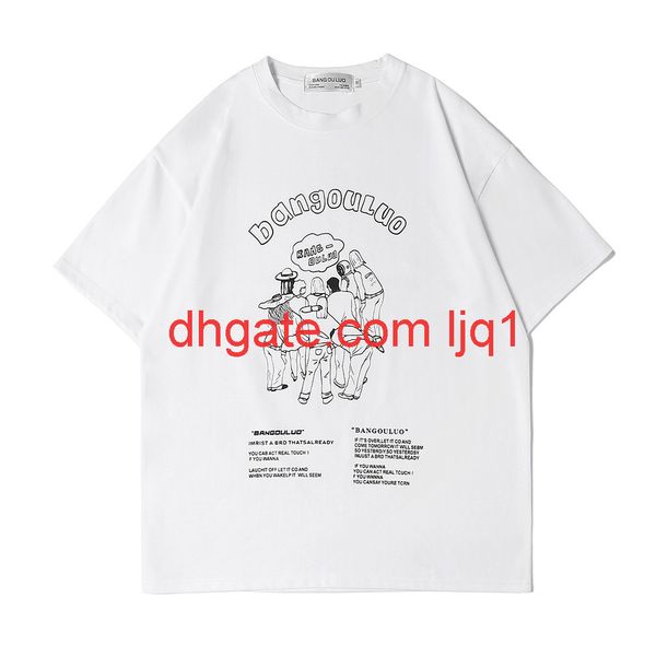 

cartoon character print short sleeve t-shirt men's fashion brand round neck half sleeve fashion loose sleeve, White;black