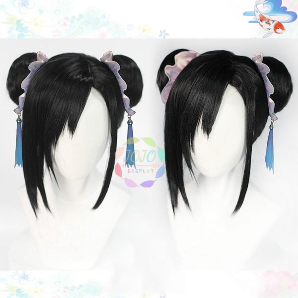 

ff 7 vii remake tifa lockhart black double bun cosplay heat resistant synthetic hair halloween carnival +wig cap