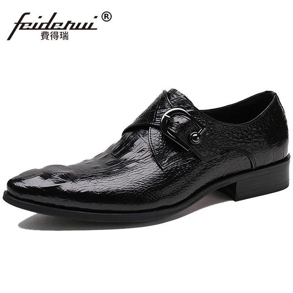 

новое прибытие человека крокодил платье обувь из натуральной кожи монах ремень oxfords итальянских остроконечные toe мужской марка люкс квар, Black