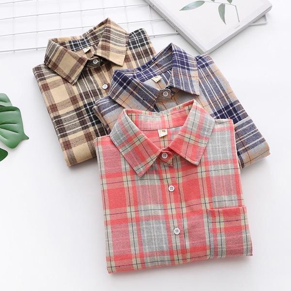 

plaid women blouses shirts tunic womens and blouse 2020 long sleeve clothing button up down pockets new ladies autumn, White