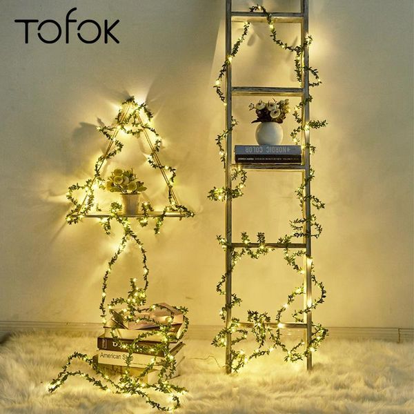 

tofok 2m/5m led leaf twine light string battery operate garlands home ornament wedding party event festival decoration supply