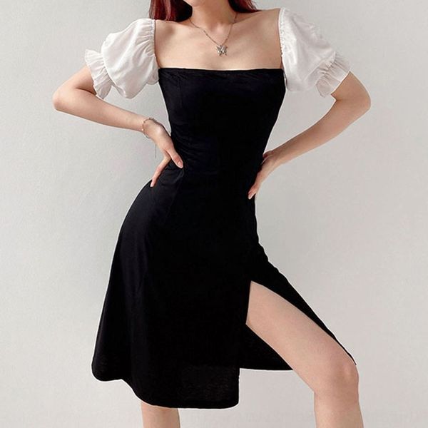 

teyte 2020 large new women's shoulder bubble sleeve summer split dress slim xcjad dress fit, Black;gray