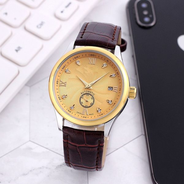 

little needle run seconds automatic mechanical watch fashion mens sport watches leather belt wristwatches montre de luxe, Slivery;brown