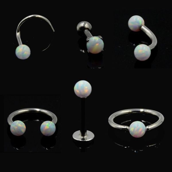 

showlove-1pcs нержавеющая опал камень перегородки кольцо для носа опал закрытие губное кольцо бровей пирсинг серьги кузов ювелирные изделия, Silver