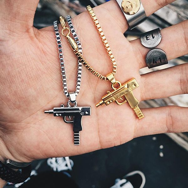 Catene Collana Punk Girocollo Catena Boho Acciaio inossidabile Uomo Donna Hip-hop Moda Oro Uzi Forma di pistola Pendenti Collane Gioielli Regali1