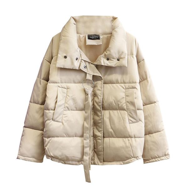 

large size women's short parkas simple ribbon winter warm new loose down cotton coat korean style padded jacket, Black