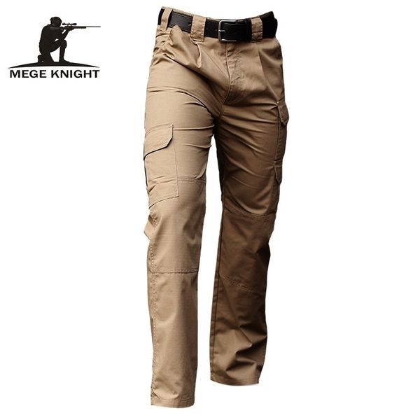 

mege brand clothing men tactical pants army military casual solid multi pockets cargo pants wear resistent male trousers rips201110, Black