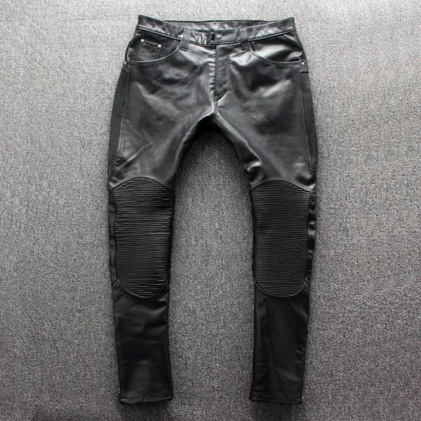 

men's pants genuine leather for men 100% cowhide trousers spring autumn mens fashion 2021 pantalon cuir pph2626, Black