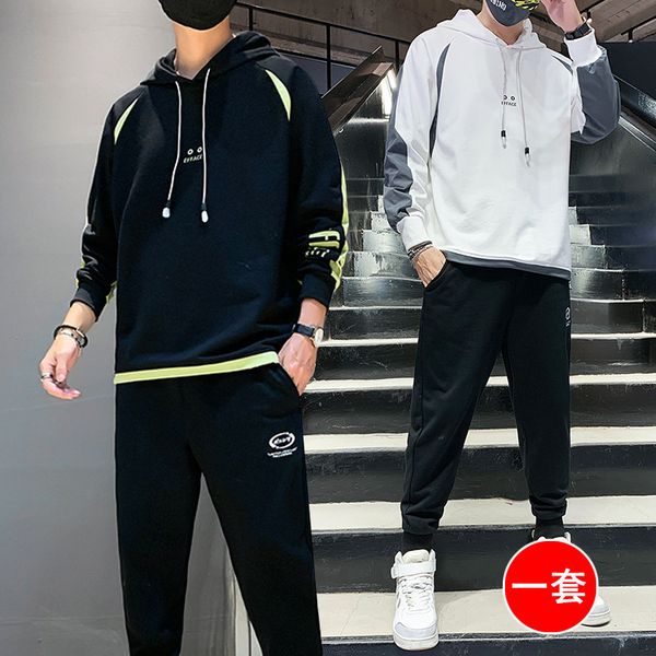 

two piece set men sweatshirt sporting sets winter pullover jacket + pants casual clothing men's track suit sportswear coat, Gray