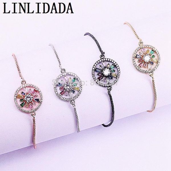 

link, chain 10pcs fashion mix color round charm bracelet with multicolor crystal cz pave setting adjustable bracelets1, Black