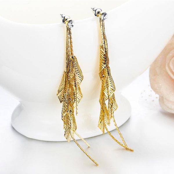 

cut out multi leaves & chains tassel drop dangle long earrings for women yellow or white gold color jewelry pendientes aretes, Silver
