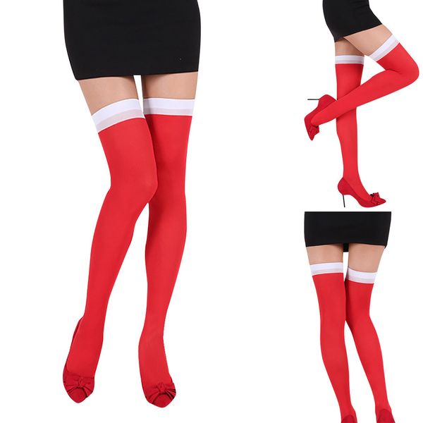 

#30 new design fashion women girls chriatmas party red knee socks silk casual stockings calcetines, Red;black
