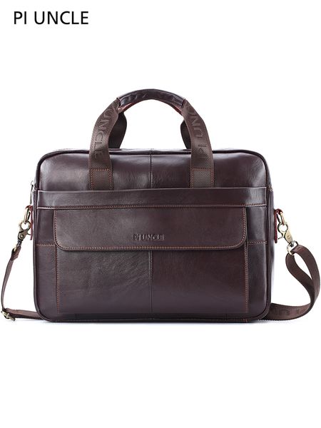 

piuncle brand men's genuine leather vintage briefcase 14 inch computer bag business crossbody laphandbag documents messenger