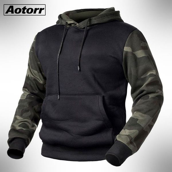 

army green men camouflage hoodies autumn winter hooded sweatshirts male camo hoody hip hop streetwear 4xl, Black