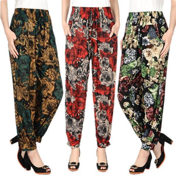 

2020 summer casual pants plus size bloomers women printing wide leg pants chiffon high waist nine women's clothing lz5331, Black;white
