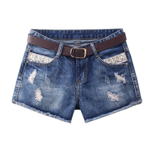 

korean fashion 2020 summer women's ripped hole denim shorts casual mid waist shorts lace patchwork short jeans feminino1, White;black