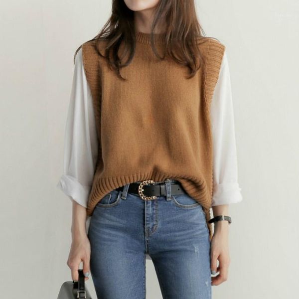 

korea preppy style girl's outwear vest sweater thicken women autumn winter pullover sweater loose casual vest1, White