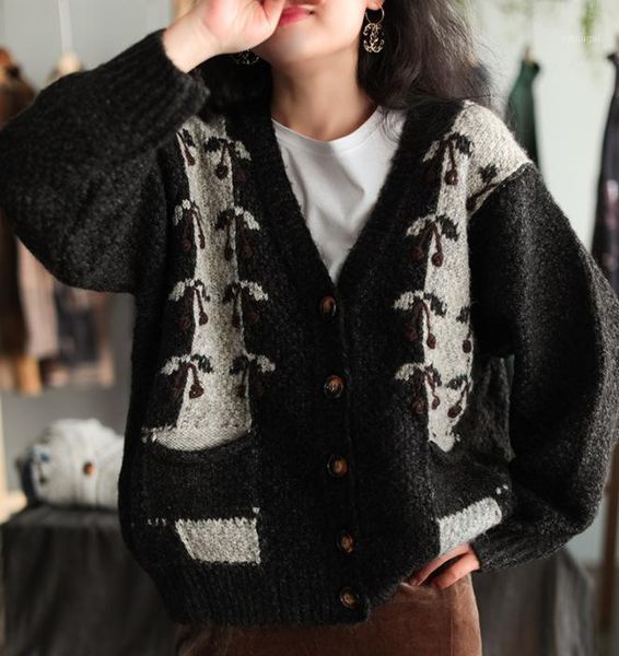 

autumn spring sweaters women casual loose patchwork female hand knit cardigan fashion1, White
