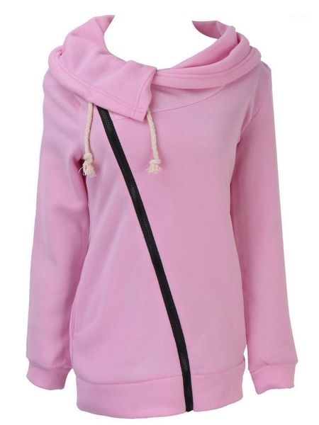 

2021 autumn/winter fashion women hoodies diagonal zipper irregular collar shape fashion hooded outwear for women1, Black
