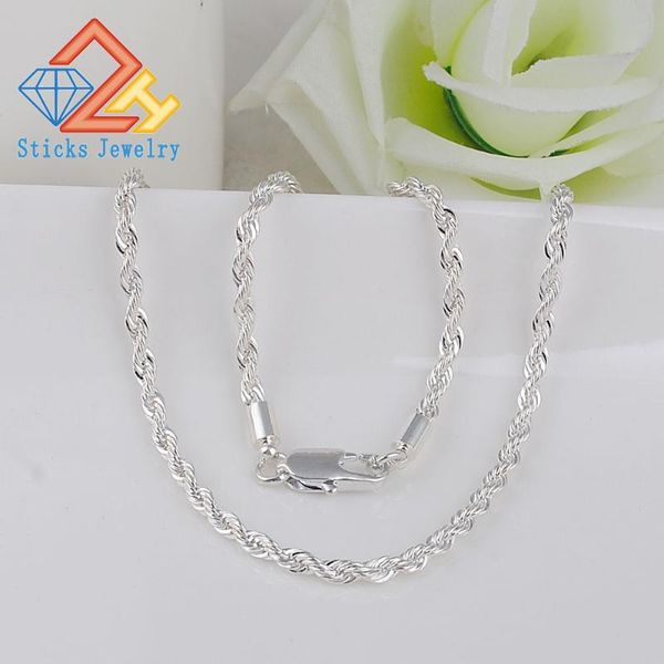 

chains twist chain 19.6'' 50 cm long necklace for women's 3mm 925 sterling- silver-gold-jewelry gift pouches two color
