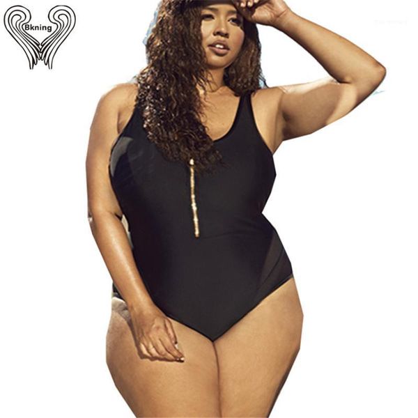 

xl - 4xl plus size swimsuit zipper front padded swimwear one piece swimming suit for women 2020 new large bathing suits badpak1, White;black