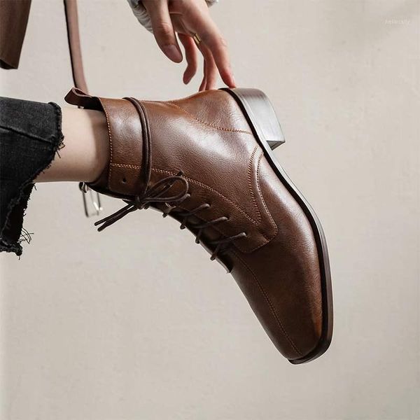 

bottes femme 2020 new winter motorcycle boots women's shoes lace up brand office lady concise retro ankle boots zapatos mujer1, Black