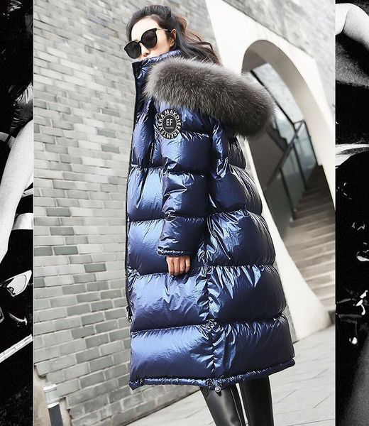 

women down jacket coat 2019 new winter coats big real fur collar female long paragraph thickening warm hooded for female parka1, Black